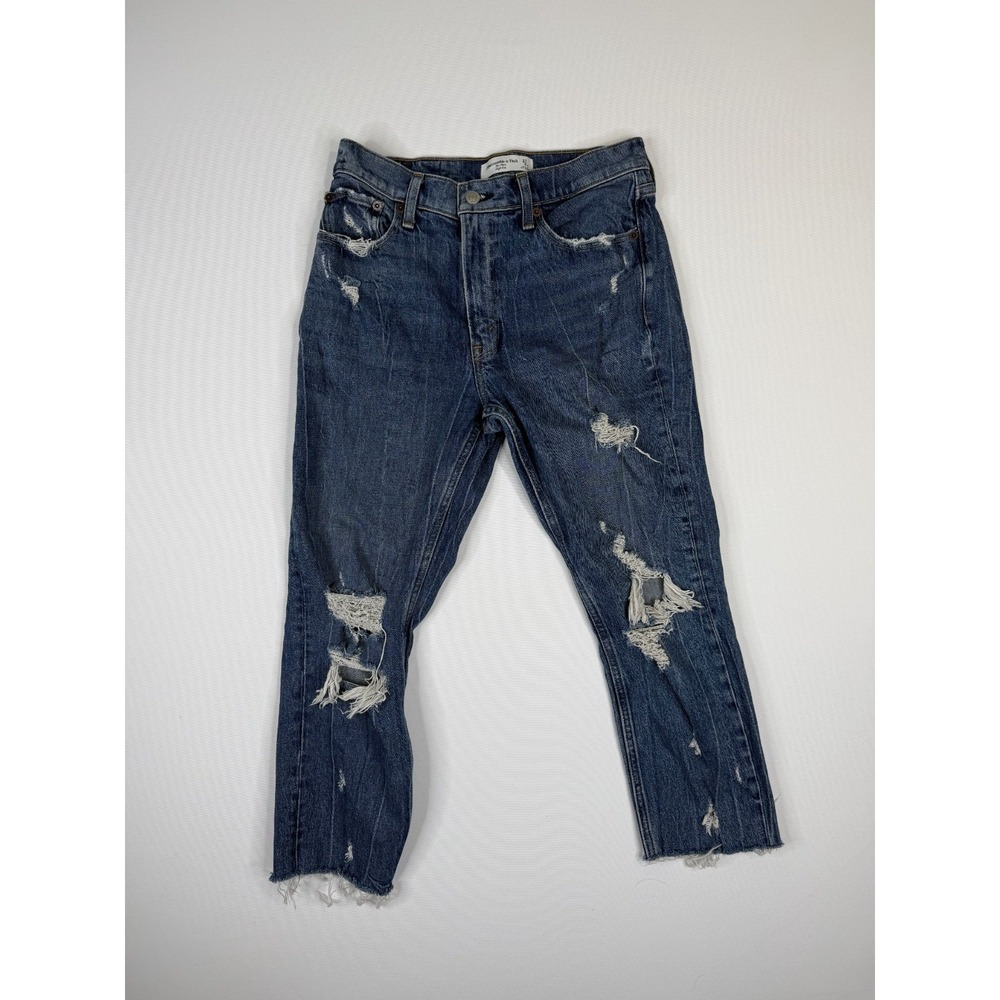 Abercrombie & Fitch The Mom High Rise Jeans Womens 4/27 Blue Denim Distressed